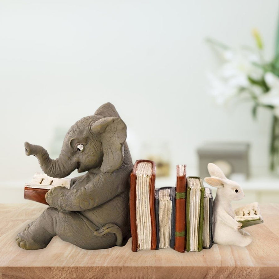 Elephant and Rabbit Statue Bookend Figurines Ornaments Resin Animal Figurines Decor for Home Decorations