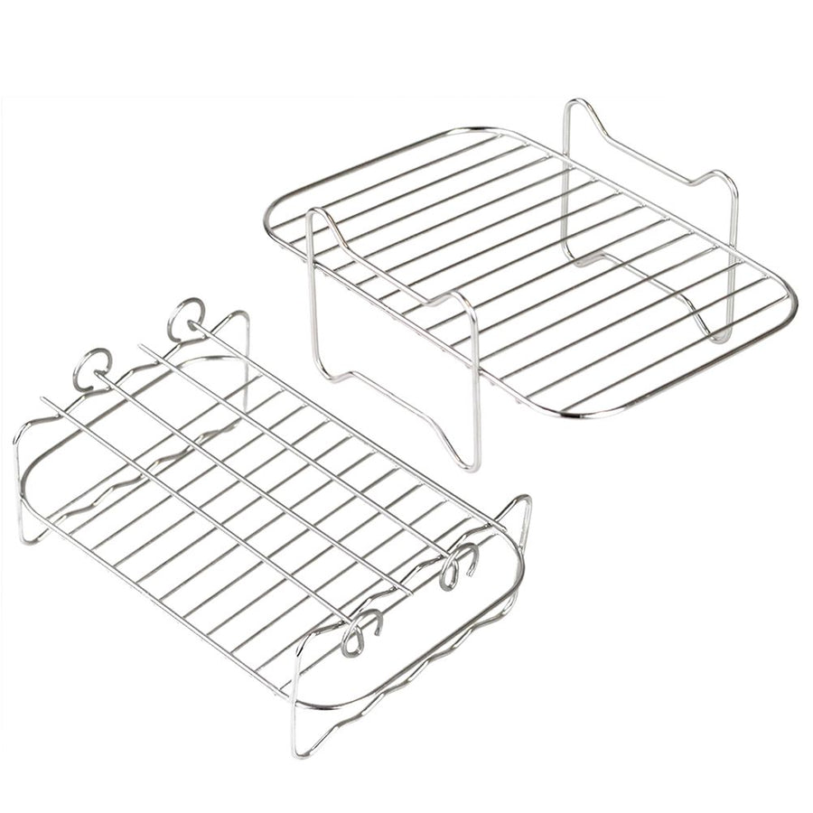 2Pcs Air Fryer Rack 304 Stainless Steel Dehydrator Rack with 4 Barbecue Sticks for 8QT Dual Basket Air Fryer