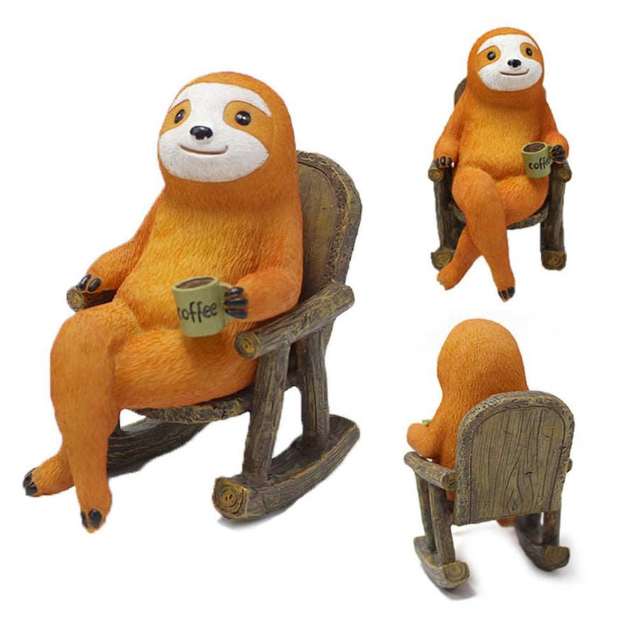 Animal Figurine Sloth on Rocking Chair Resin Miniature Ornament Flower Pot Desktop Garden Home Decoration Resin Crafts