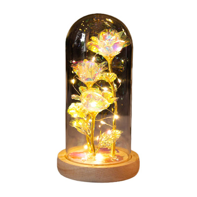 LED Rose Light Rose in Glass on Wooden Base Artificial Rose Flower Light Preserved Rose with LED Light