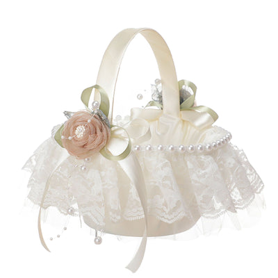 Wedding Basket Lace Simulation Flowers Handheld Flower Basket Decorative Flower Girl Basket for Wedding Party