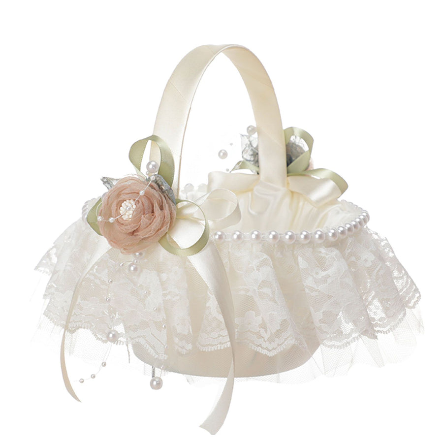 Wedding Basket Lace Simulation Flowers Handheld Flower Basket Decorative Flower Girl Basket for Wedding Party