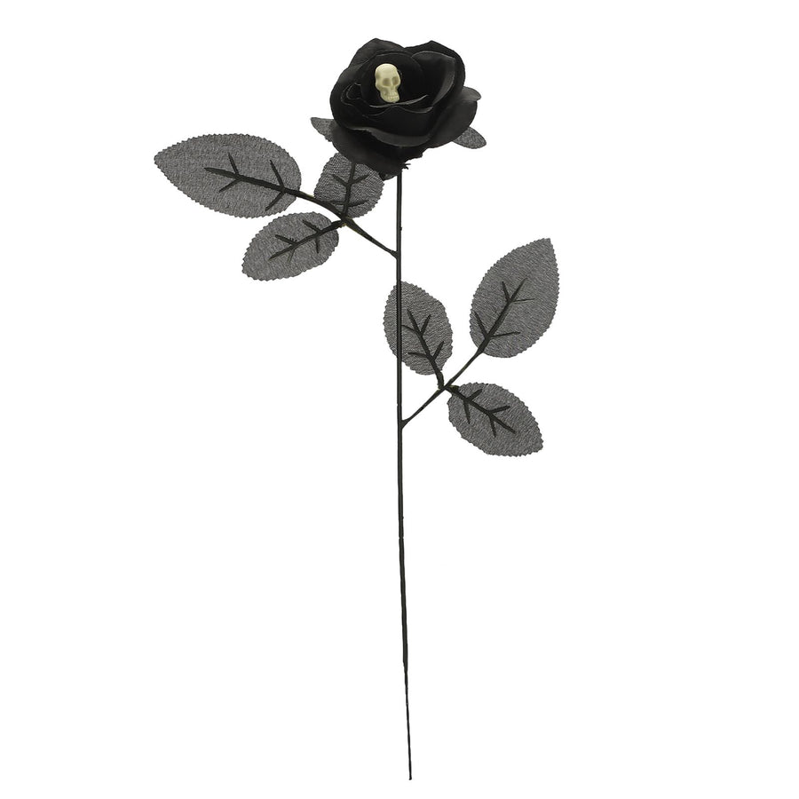 Artificial Rose Lifelike Decorative Bendable Fake Flower With Skull Head for Halloween Party Black
