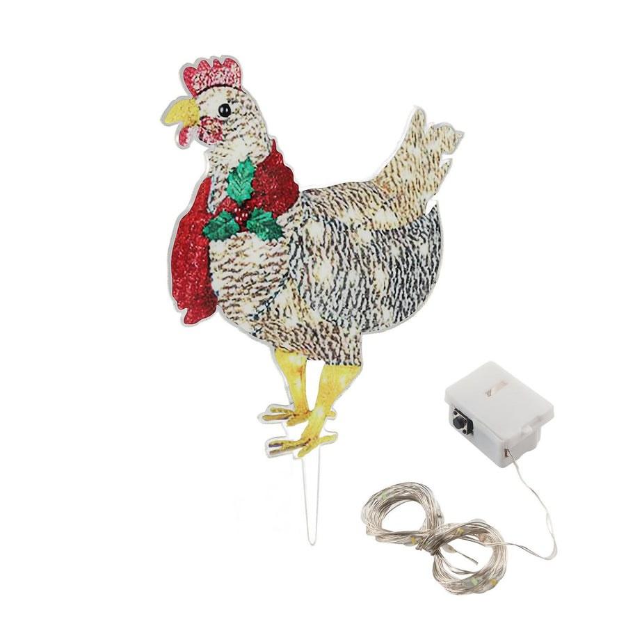 Christmas Chicken Shape Decorative LED Lights Light Up Christmas Decor with Scarf for Indoor Outdoor Room Yard