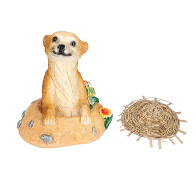Straw Hat Meerkat Ornaments Meerkat Garden Statue Flower Pot Decoration Resin Crafts for Lawn Garden Yard