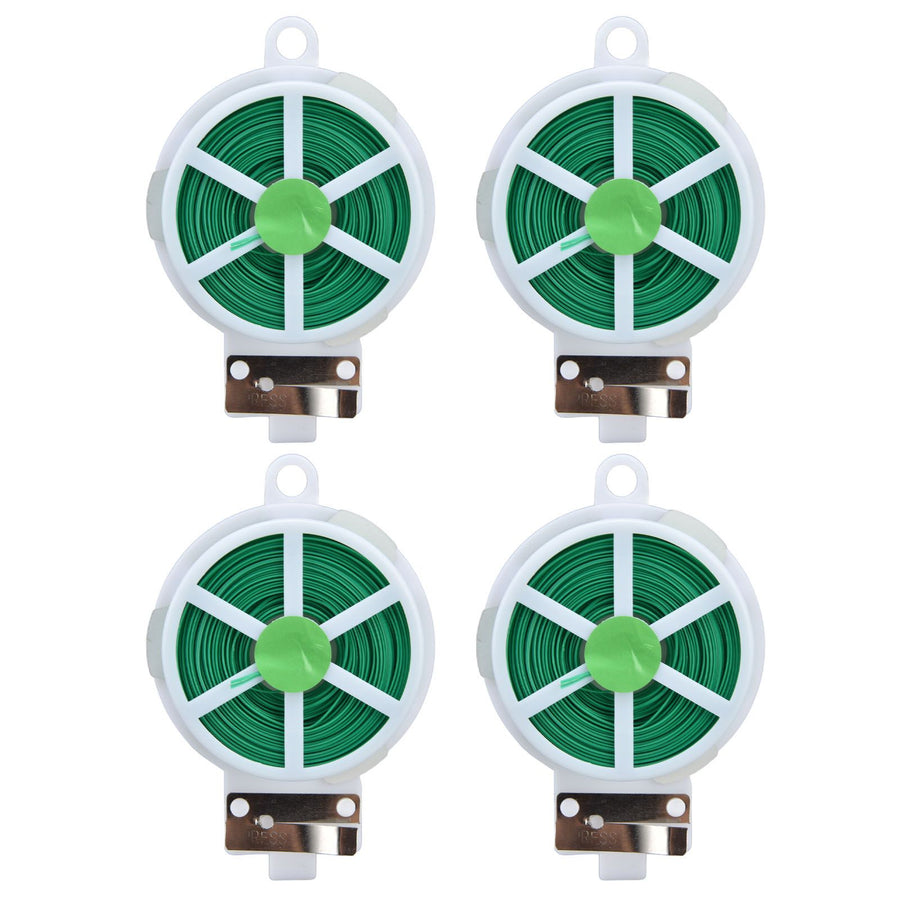 4pcs Plant Ties 50 Meters Green Twist Ties Wire with Built in Cutter for Garden Courtyard Indoor Plants Support Fixing