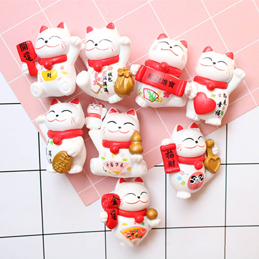 Lucky Cat Ornament Waving Arm Fortune Cat PVC Animal Figurine for Home Decoration 8Pcs in Set 8Pcs in 1 Set