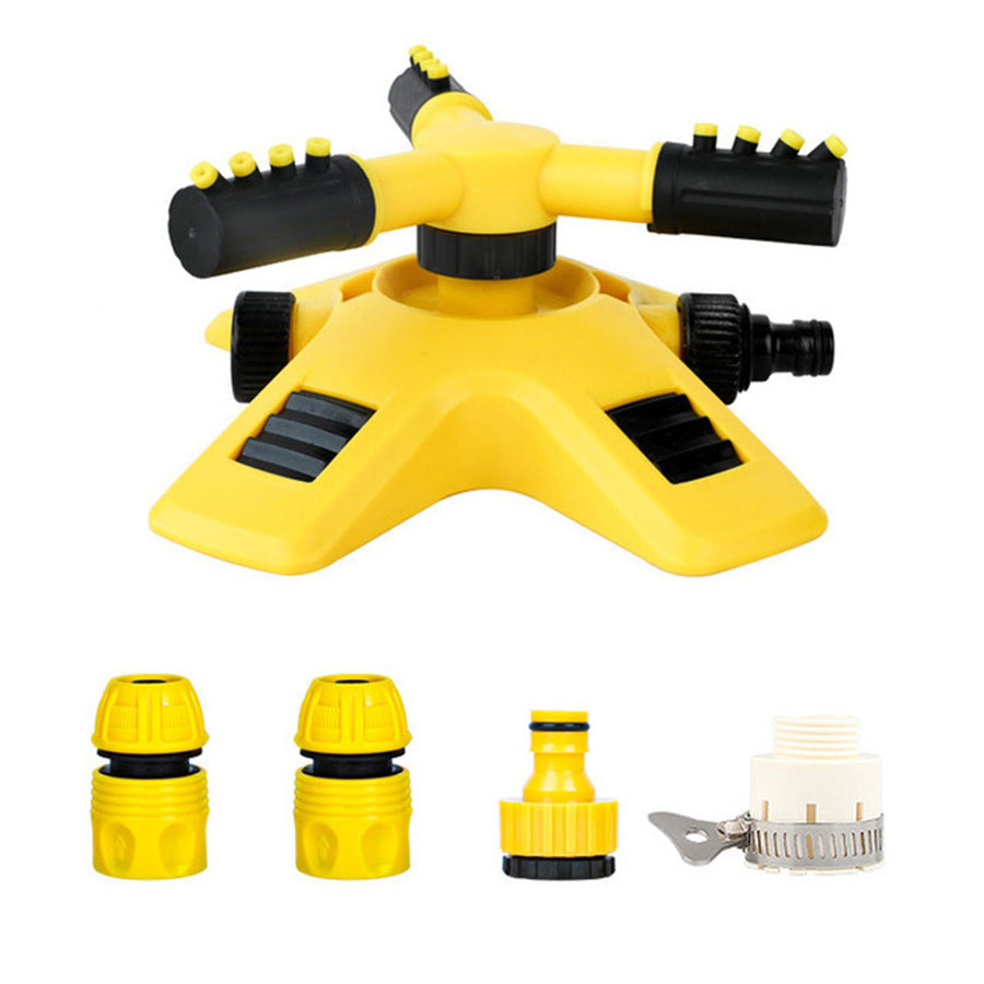 360 Degrees Automatic Rotating Sprinkler Three Prong Irrigation Lawn Sprinkler Garden Sprinkler Watering Device with Adapter Set
