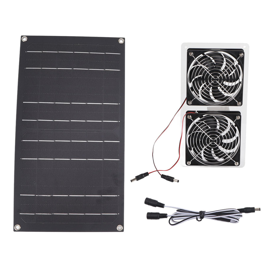 Solar Panel Fan Kit 100W Dual Fans IP67 Waterproof Low Noise Wide Application Solar Powered Fan For Pet House Hut