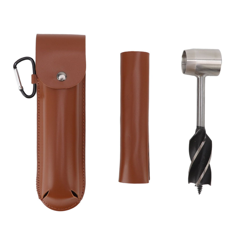 Manual Wood Auger Wrench Hand Survival Auger Wrench Multifunctional Woodworking Punch Tools Brown PU Leather Case