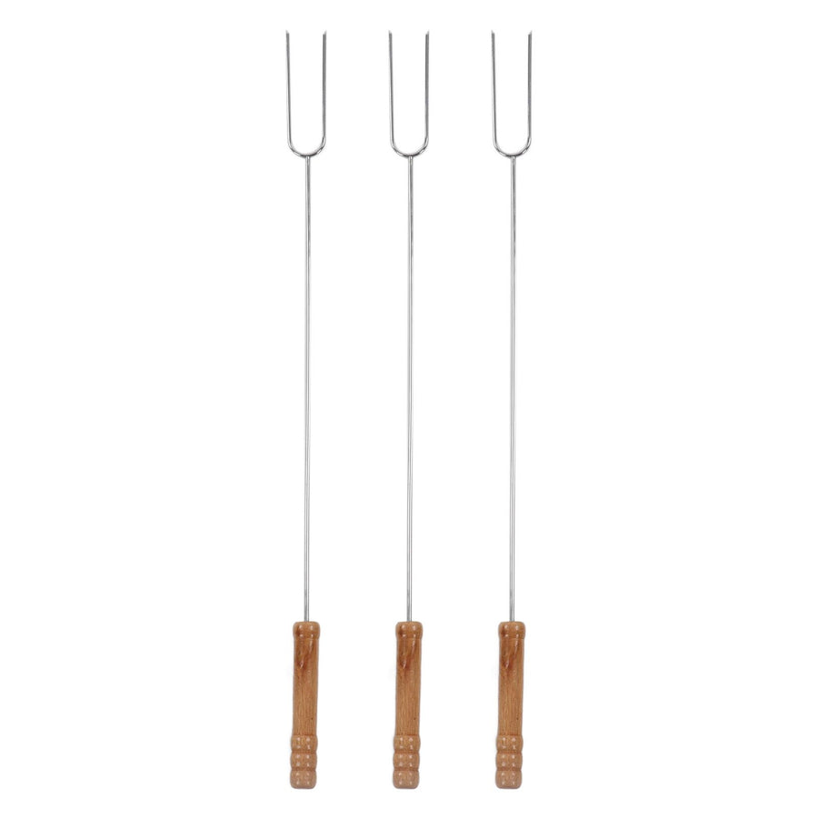 3Pcs Barbecue Forks Multifunctional Stainless Steel Roasting Stick with Beech Wood Handle for Outdoor BBQ Camping 47.2cm