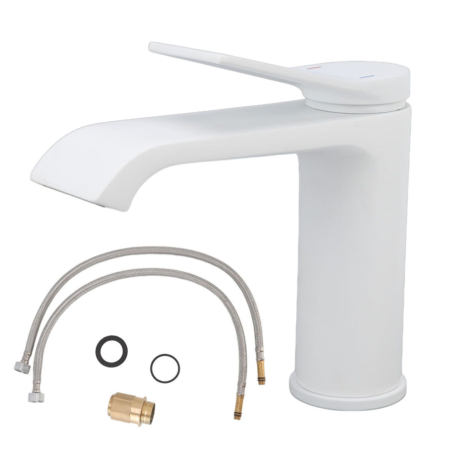 Sink Faucet G1/2 Thread Hot Cold Water Tap White Leaking Resistant Corrosion Proof Bathroom Sink Faucet for Home Use Short Style