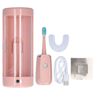 Electric Toothbrush Portable USB Charging IPX7 Waterproof Ultrasonic Toothbrush with Sterilization BoxPink