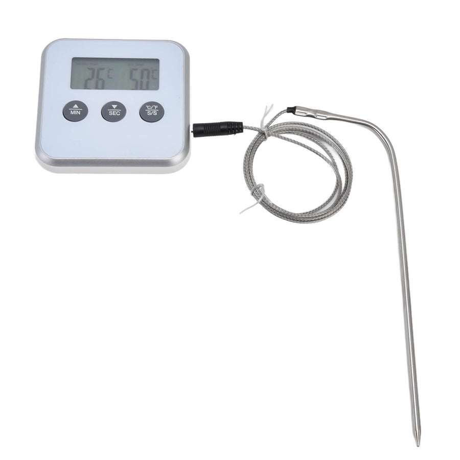 Meat Thermometer Smart 3 Buttons Digital LED Display Multifunctional Oven Thermometer with Probe for Cooking Baking BBQWhite