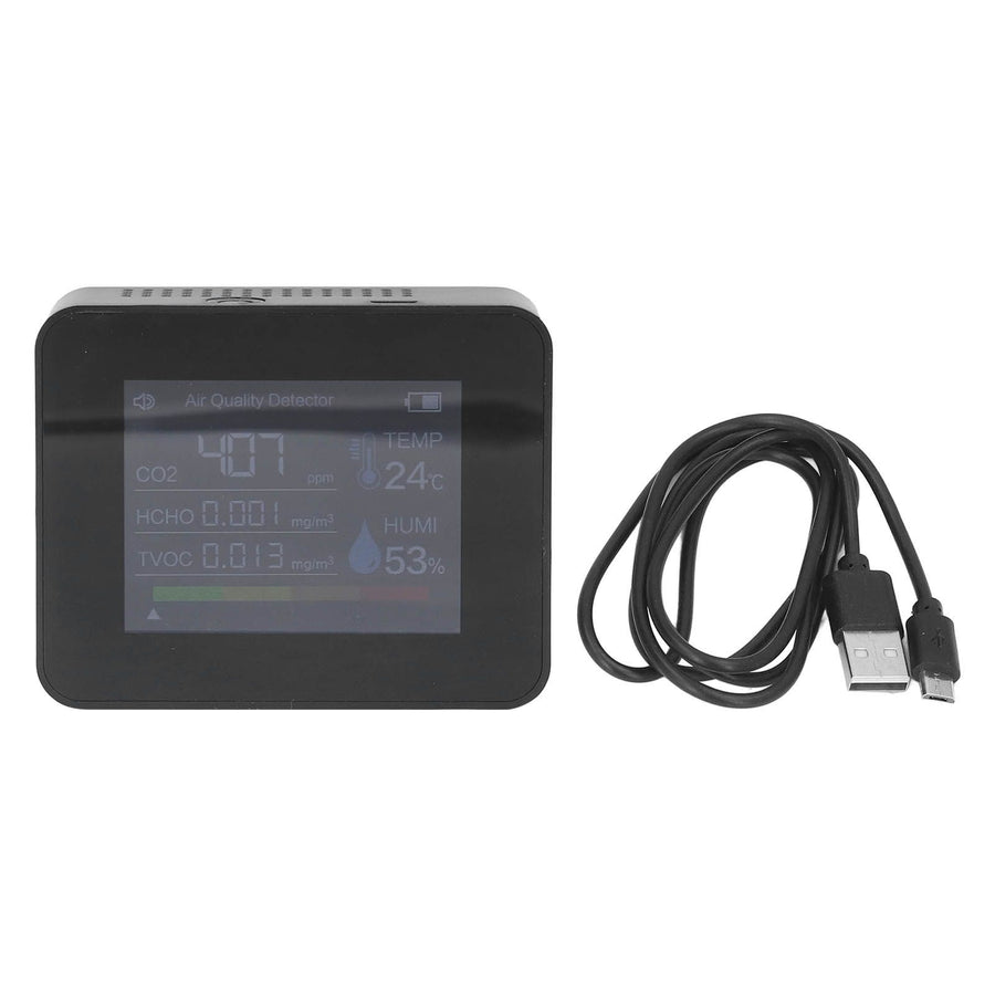 Portable Carbon Dioxide Detector USB Charging Temperature and Humidity Tester with Color Screen Display for Home Black