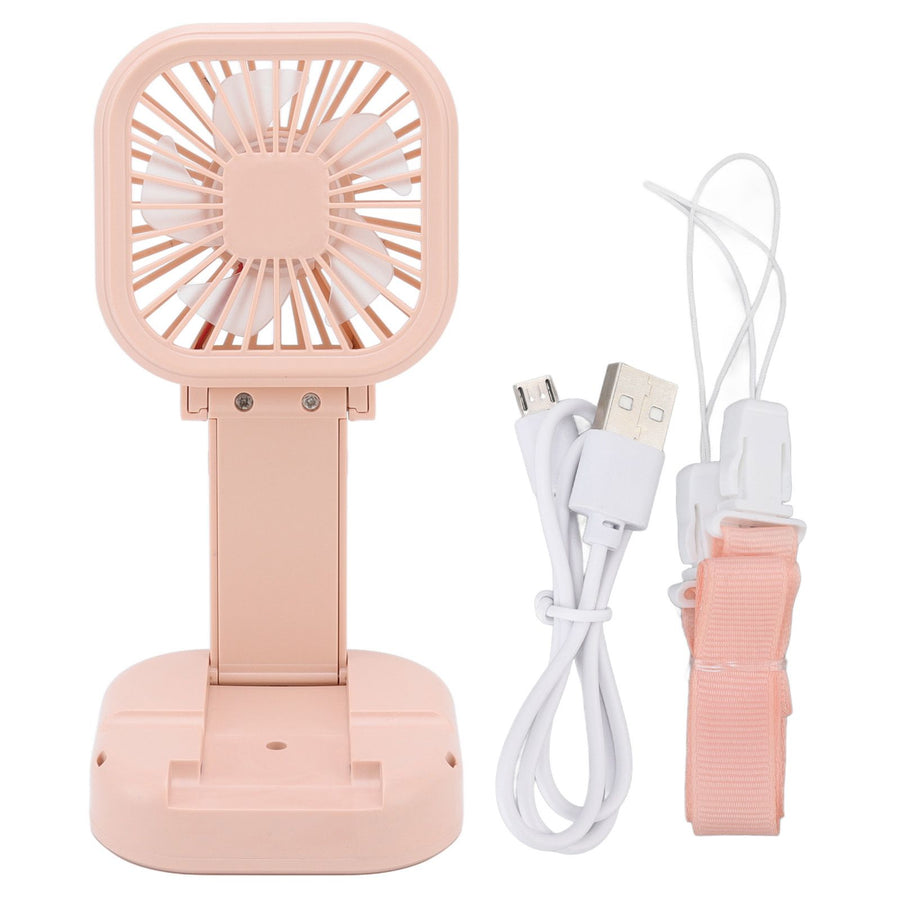 Portable Folding Fan 3 Level Wind Speed USB Powered Rechargeable Rotatable Handheld Desktop Small Fan Pink