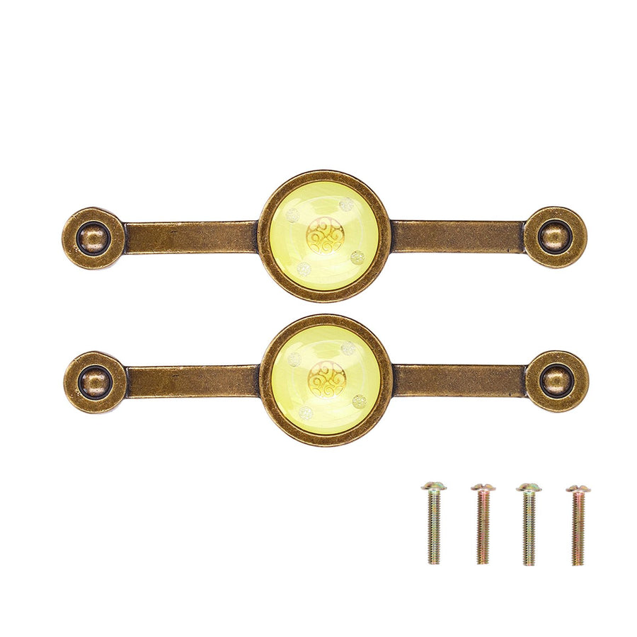 2 Pcs Zinc Alloy Antique Copper Handle European Modern Pastoral Color Acrylic Handle for Cabinet DrawerYellow