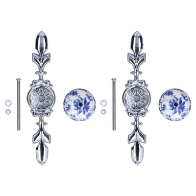 2pcs/set Ceramic Cabinet Handle Modern Simple Style Hand Painted Ceramic Cabinet Knobs1060D Rich Flower Blue and White Porcelain