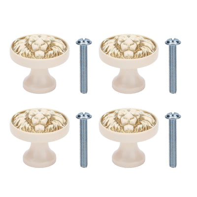 4Set Lion Head Zinc Alloy Cabinet Door Handle Modern Antique Cartoon Solid Drawer Pull Circular Single Hole Buckle Hand399 Lion Head Ivory