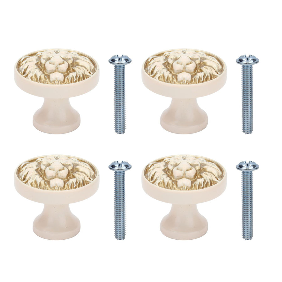 4Set Lion Head Zinc Alloy Cabinet Door Handle Modern Antique Cartoon Solid Drawer Pull Circular Single Hole Buckle Hand399 Lion Head Ivory