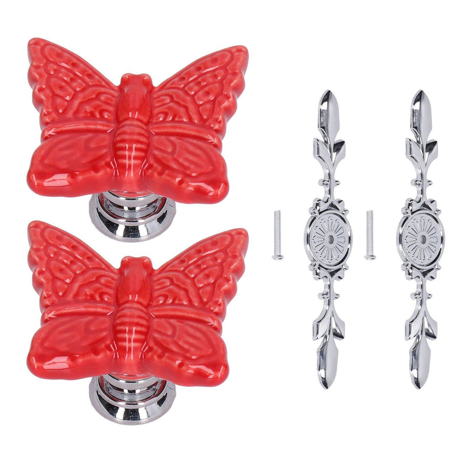 2Set Drawer Pull Knob Zinc Alloy Cabinet Wardrobe Closet Knob for Kitchen Furniture Decoration1077D Red Butterfly