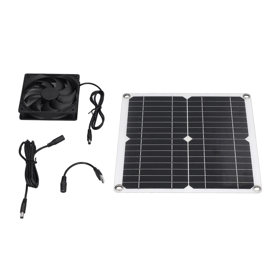 12W Solar Panel Fan Kit USB Solar Powered Fan for Greenhouses Sheds Pet Houses Mobile Phone Charging