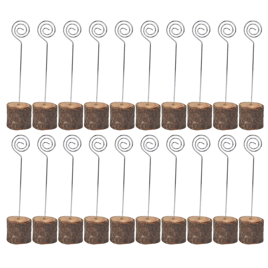 20Pcs Premium Wood Place Card Holders with Swirl Wire Name Cards Photo Holders for Wedding Birthday Festival