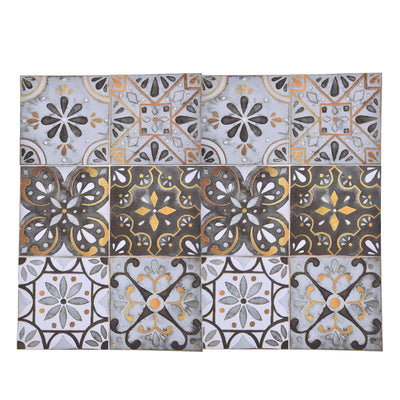 2Pack Floor Tile Stickers Self Adhesive Ceramic Tile Decor Waterproof Vintage Retro Style for Kitchen BathroomLight Gray with Gilt Edging