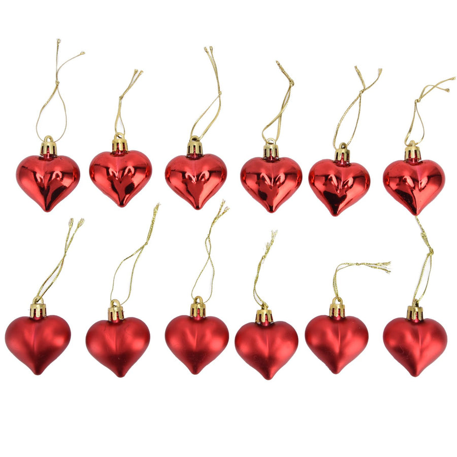 12pcs Christmas Ornament Heart Shape PVC Christmas Tree Hanging Decorations for Valentine's Day PartyRed