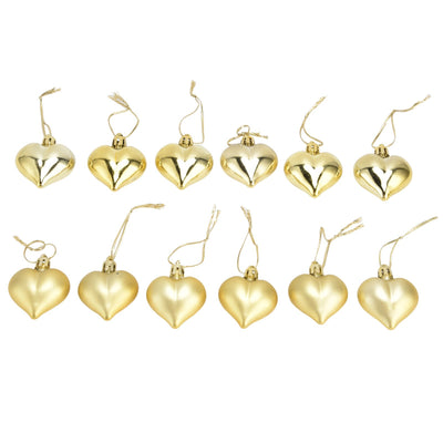 12pcs Christmas Ornament Heart Shape PVC Christmas Tree Hanging Decorations for Valentine's Day PartyGold