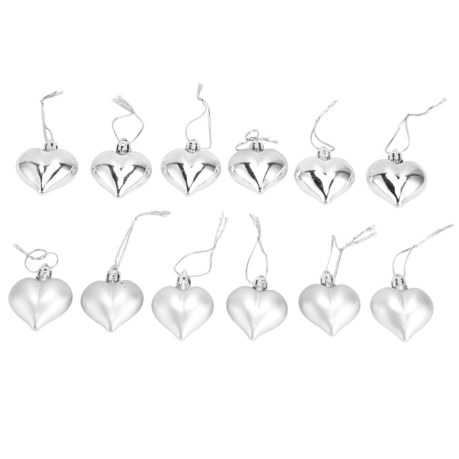 12pcs Christmas Ornament Heart Shape PVC Christmas Tree Hanging Decorations for Valentine's Day PartySilver