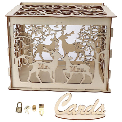 Greeting Card Box DIY Wooden Couple Deer Wedding Card Case Sign in Box Decoration Box