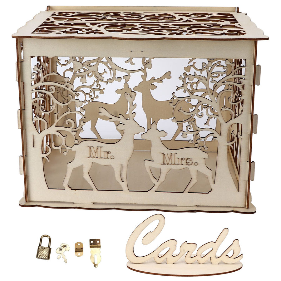 Greeting Card Box DIY Wooden Couple Deer Wedding Card Case Sign in Box Decoration Box