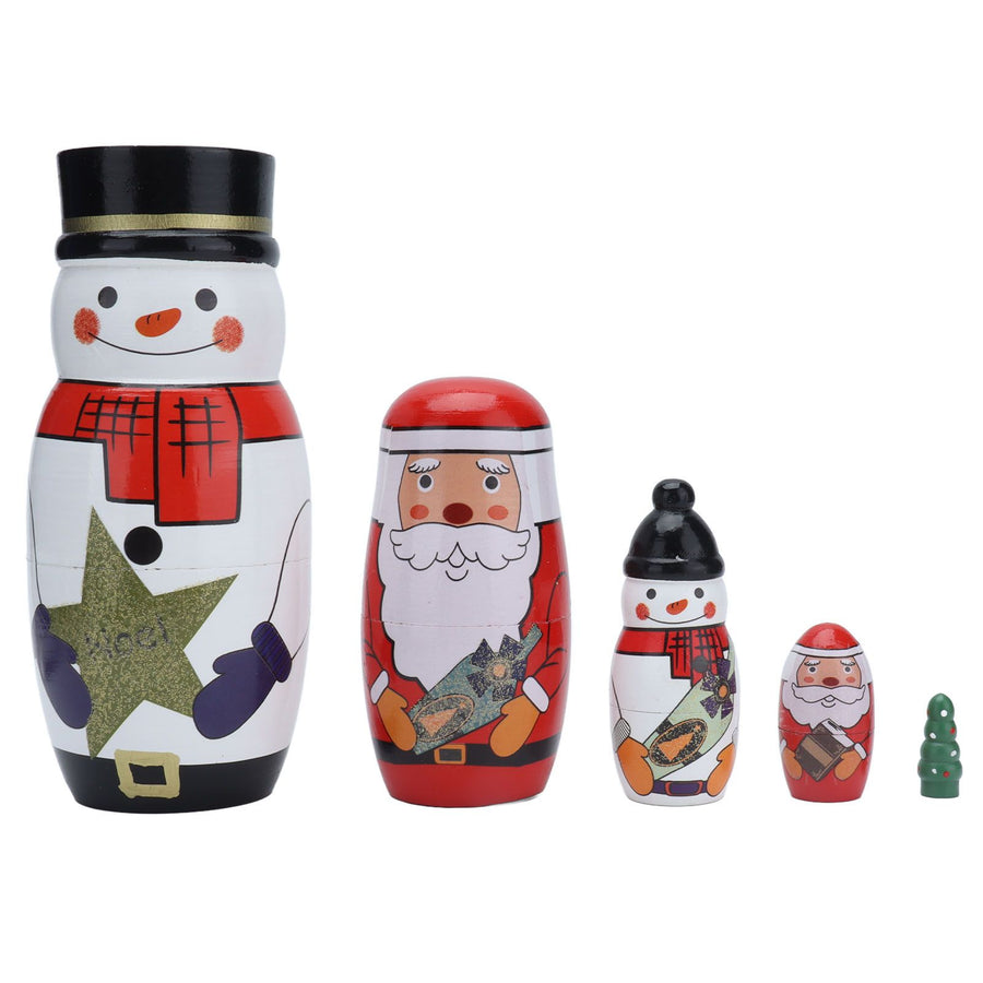 5pcs Nesting Dolls Glossy Round Unique Christmas Style Attractive Decorative Ornaments for Festive Gifts