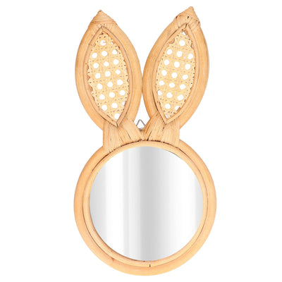 Decorative Mirror Cute Bunny Shape Exquisite Rattan Hanging Wall Mirror for Makeup Home Bedroom Decoration Gift