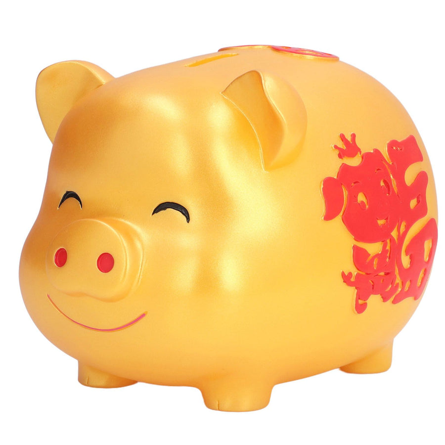 Piggy Bank Cute Cartoon Shape Anti Falling Pig Money Box for Children Gift Home Decoration Coins StorageSmall Size Gold