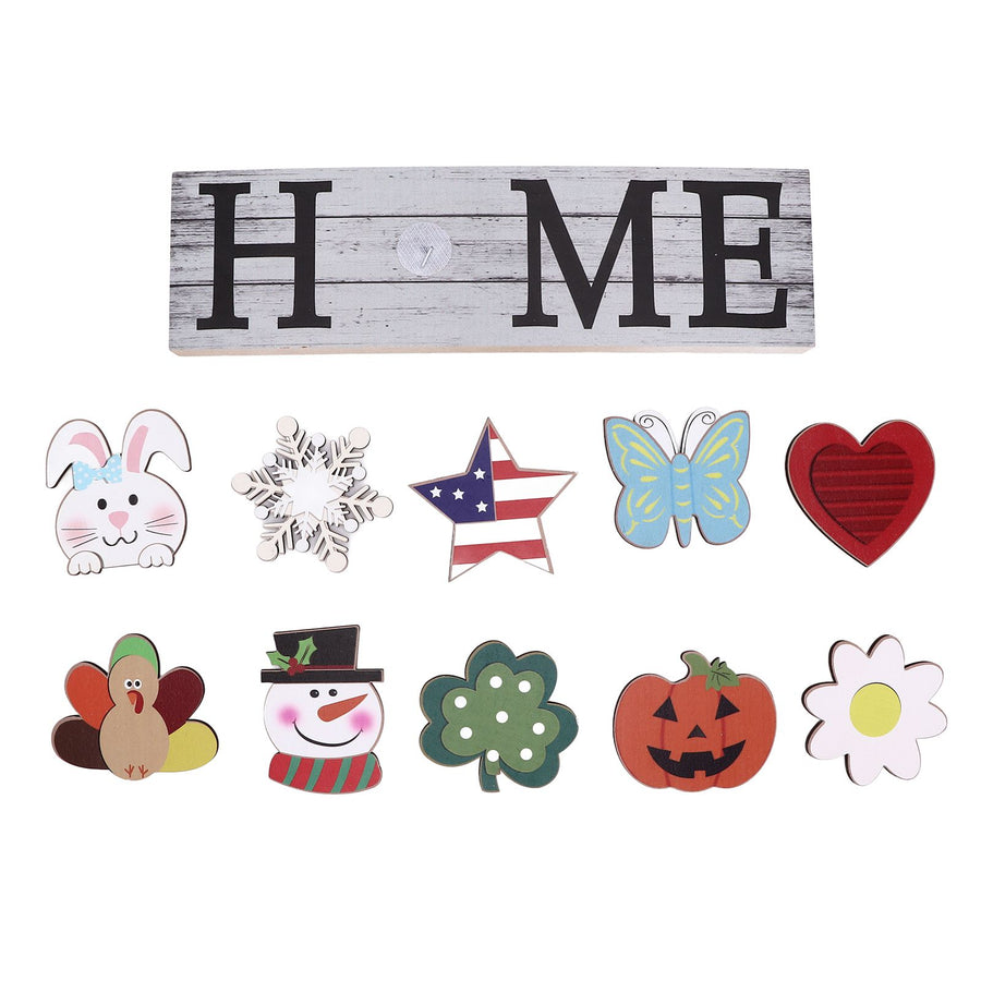 Wooden Country Home Decoration Welcome Sign Wall Decoration 10 Interchangeable Icons Letter Decoration Crafts