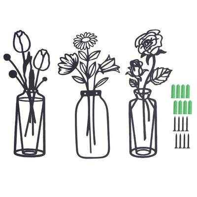 3Pcs Metal Vase Flowers Wall Art Elegant Prevent Rust Easy to Install Iron Flower Wall Art for Indoor Decoration
