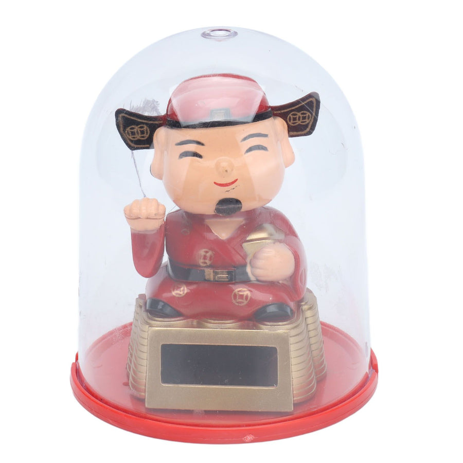 Lucky Ornaments Solar Powered Cute God of Wealth Decoration with Waving Arm for Home Office Car