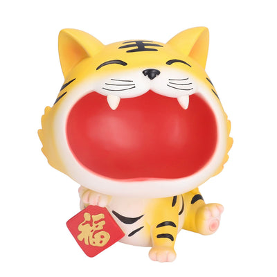 Resin Animal Storage Decoration Big Mouth Animal Statue Key Holder for Living Room Bedroom OfficeLucky Tiger