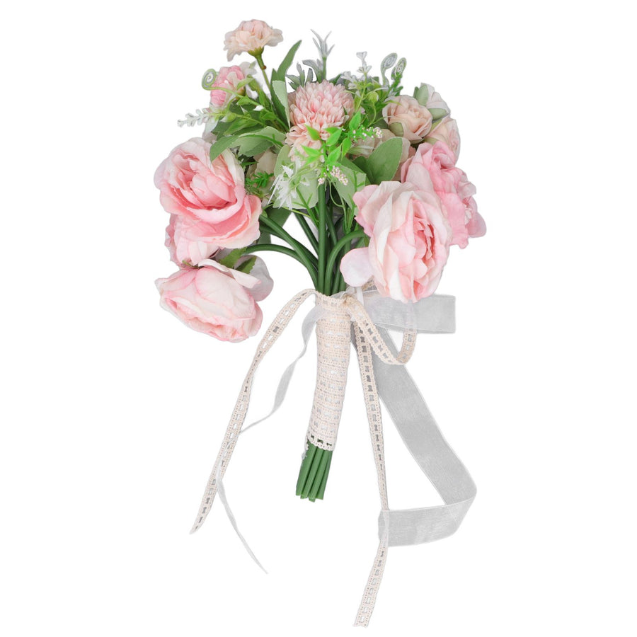 Wedding Bouquet Fake Rose Flower Holding Bunch for Decoration Photography Art Photo Pink