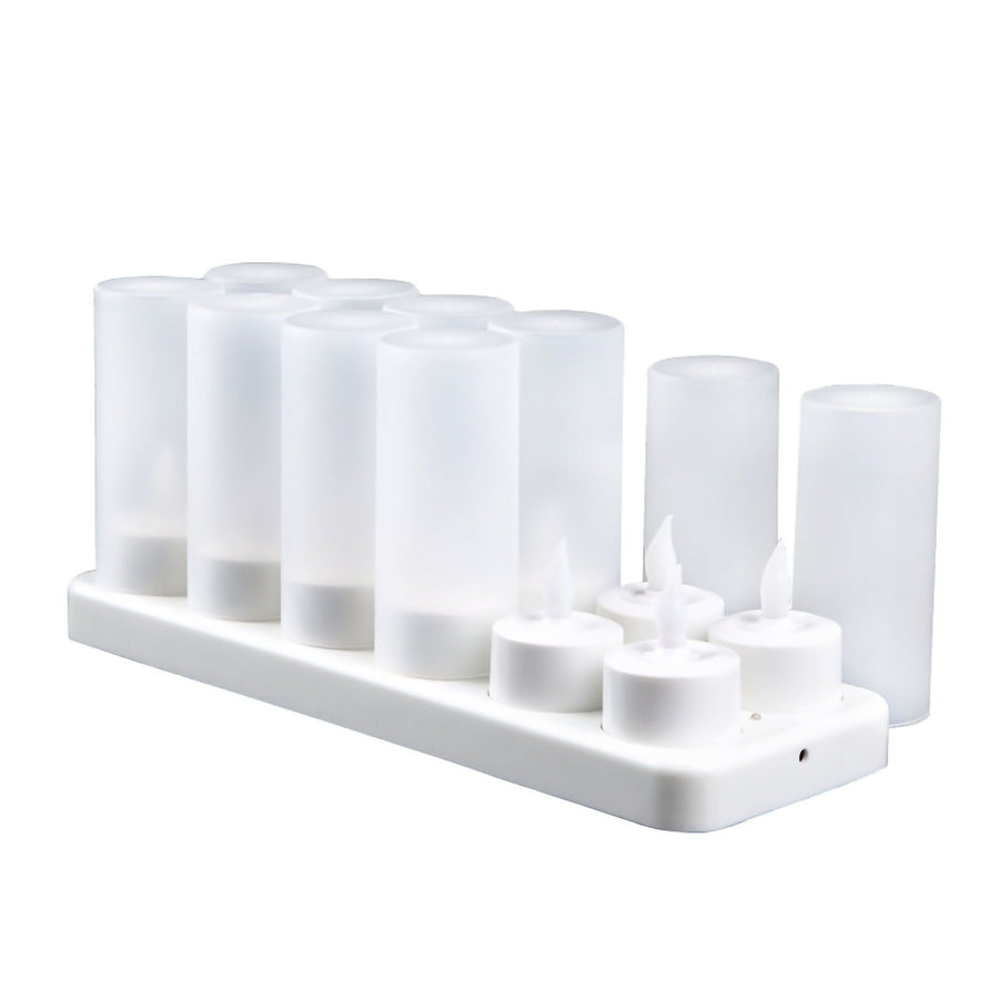 LED Candles Light Rechargeable Lifelike Decorative Electronic Candles for Party Wedding Living Room 12 Mounts with Cups, Yellow Light Flashing