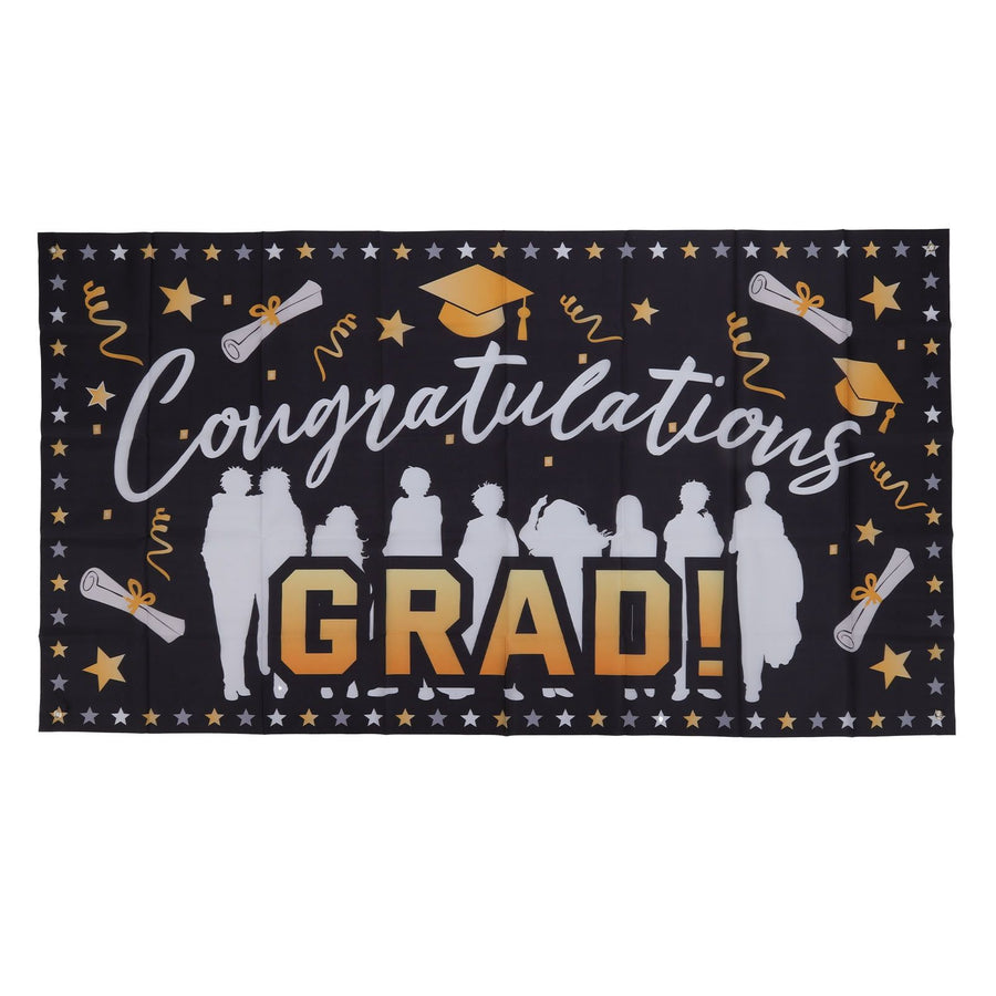 Graduation Banner 71x38in Durable Polyester Fabrics Fadeless 4 Eyelets Easy Installation Congrats Grad Banner for Party C