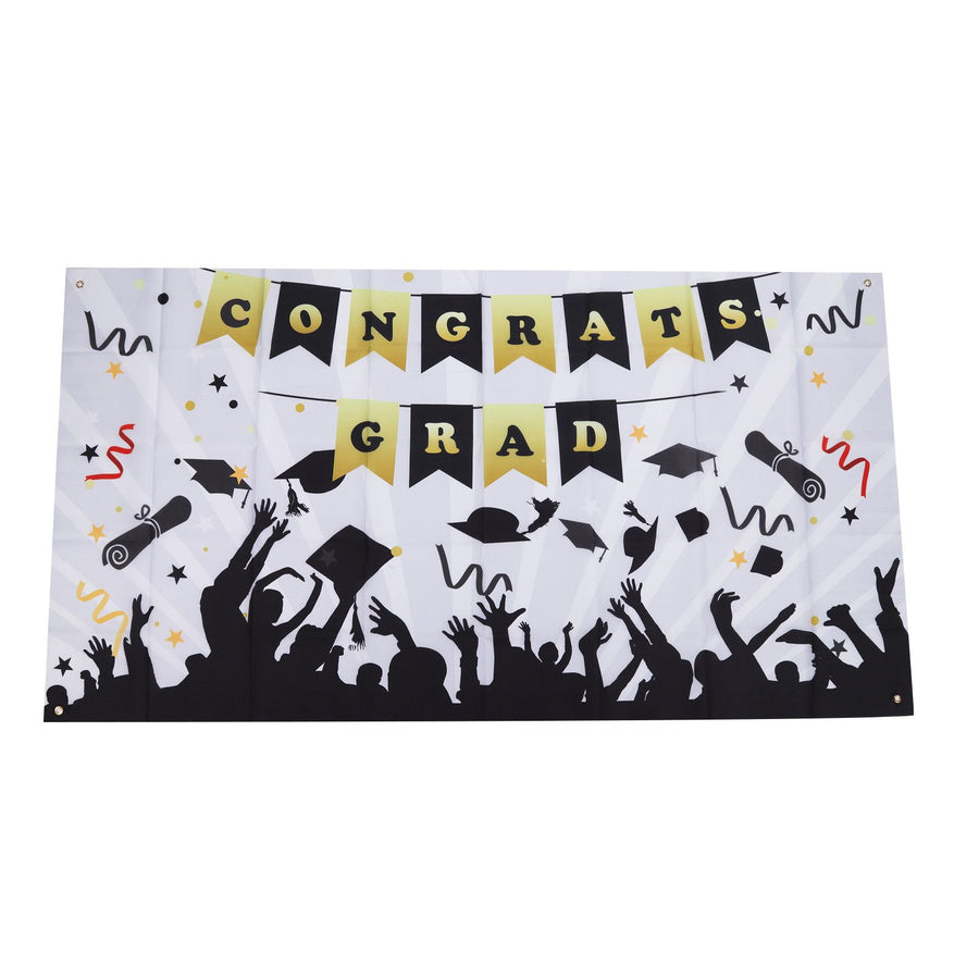 Graduation Banner Approx 71x38in Durable Polyester Fabric Fadeless Color 4 Eyelets Congrats Grad Banner for Graduation 005