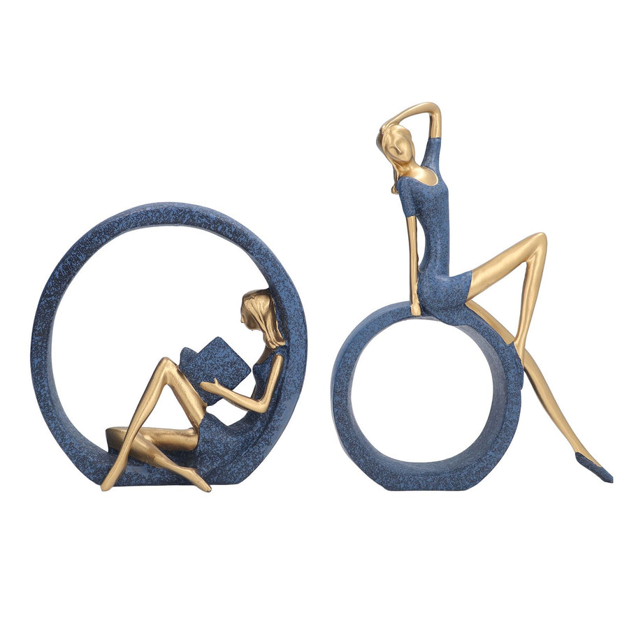 2pcs Reading Woman Sculpture Yoga Girl Statue Resin Hand Crafted Vivid Shape Resin Decoration for Office Desktop Hallway