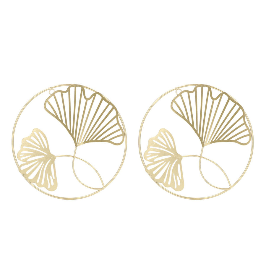 2pcs Gold Wall Decor Iron Art 3D Stereo Ginkgo Leaves Wall Sculpture for Sofa Background Entrance Dining Room Study