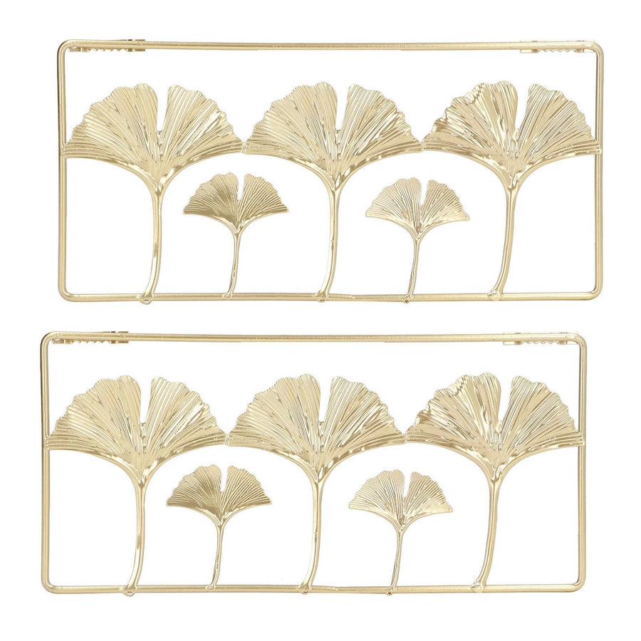 2Pcs Gold Metal Leaf Wall Decor 3D Modern Simple Clear Texture Metal Leaf Hanging Decoration with Frame for Home Office