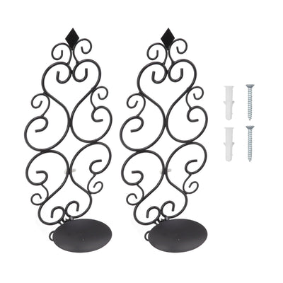 2 Pcs Candle Holder Exquisite Classical Style Black Iron Wall Mounted Candlestick for Living Rooms Bedroom Hallways