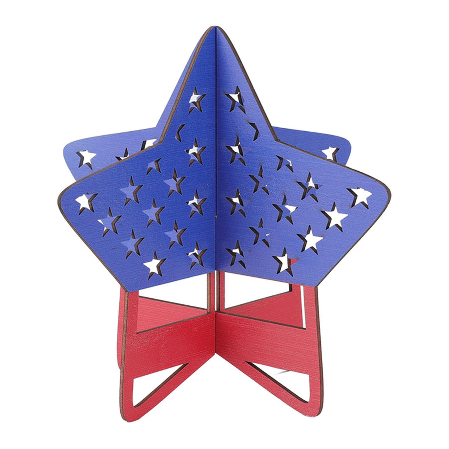2Pcs Independence Day Wooden Star Blocks Patriotic Standing Decor 4th of July Tabletop Ornament