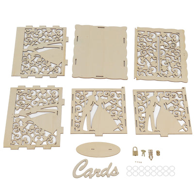 DIY Hollow Wooden Box Gift Card Money Case Wedding Reception Decoration Box Easy Assembly JM01777 Small